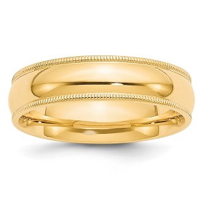 Black Bow Jewelry 6mm 14K White or Yellow Gold Half Round Milgrain Comfort Fit Band - 1 of 4