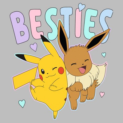 Pokemon Girl's Pokemon Besties Eevee and Pikachu T-Shirt - Athletic Heather - Medium — фото 2
