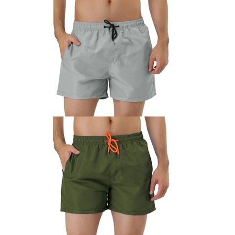 Lars Amadeus Men's Solid Color Holiday Drawstring Waist Mesh Lining Lightweight Board Shorts 2 Packs Gray/Green 34