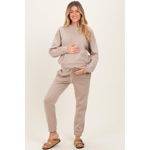 Pinkblush Light Mocha Fleece Long Sleeve Maternity Pullover & Jogger Set - 1 of 3