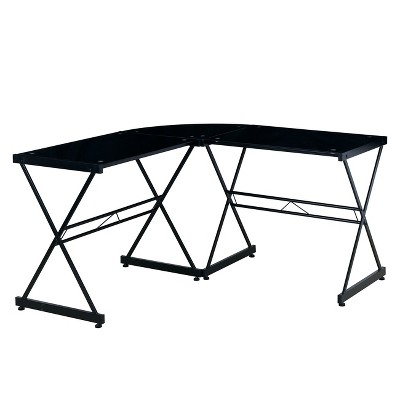 L Shaped Glass Computer Desk Black - Techni Mobili