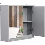 HOMCOM Wall-Mounted Medicine Cabinet with Mirror, Bathroom Mirror Cabinet with Doors and Adjustable Shelf, Gray