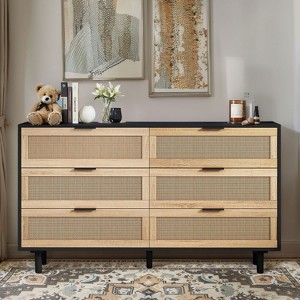 6 Drawer Dresser Rattan Dresser Modern Chest with Drawers, Wood Storage Closet Dressers Chest of Drawers for Bedroom,Living Room,Hallway - 1 of 4