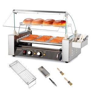 ROVSUN Hot Dog Roller ETL Certified, 18 Hot Dog 7 Rollers Sausage Grill Cooker Machine w/Dual Temp Control, Cover, LED, Removable Shelf & Drip Tray - 1 of 4