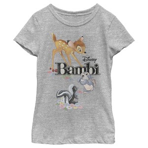 Girl's Bambi Movie Logo With Flower and Thumper T-Shirt - 1 of 4