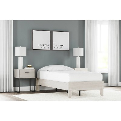 Beige Transitional Twin Platform Bed with Wood Frame