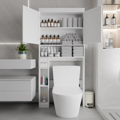 MaseiKar Over-The-Toilet Storage Cabinet with 2 Doors, Home Space-Saving Toilet Rack, Farmhouse Style for Bathroom, Restroom, Laundry