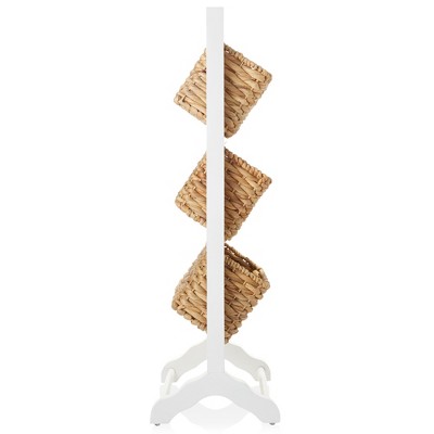 White and Natural Acacia Wood 3-Tier Basket Stand