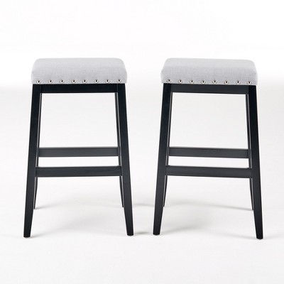 Dsvimoy Counter and Bar Stool Greely Fabric Upholstered with X Frame and Nailhead Accents for Home Use, Light Gray, 28.65"*19.25"*11.5"