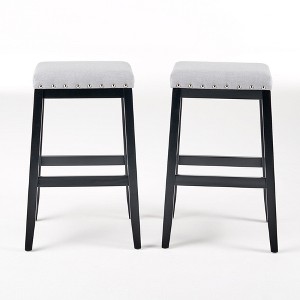 Dsvimoy Counter and Bar Stool Greely Fabric Upholstered with X Frame and Nailhead Accents for Home Use, Light Gray, 28.65"*19.25"*11.5" - 1 of 4