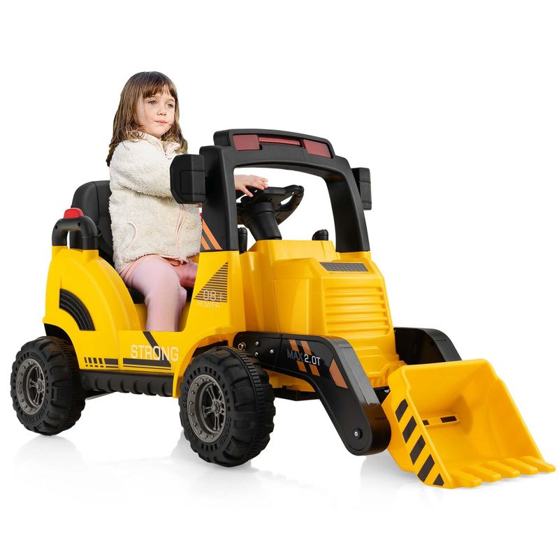Costway 12V Kids Ride On Construction Tractor with Horn & Music & Tail LED Lights Yellow, 1 of 11