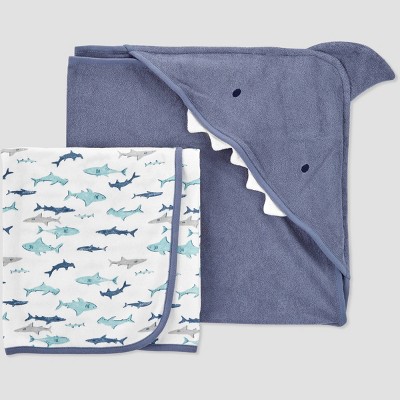 Baby Boys' Shark Hooded Bath Towel - Just One You® made by carter's White