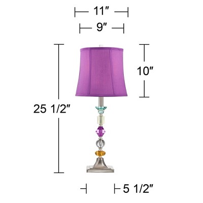 Brushed Nickel Table Lamp with Purple Fabric Shade and Acrylic Gems