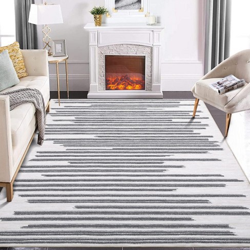 Modern Berber Stripe Rug Indoor Farmhouse Area Rug Low Pile Non Slip Throw Rug - image 1 of 4