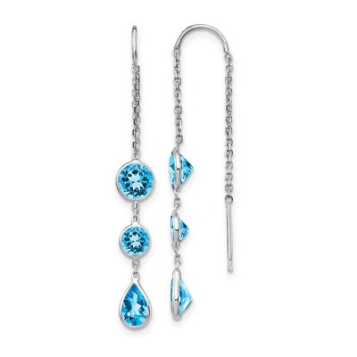 Black Bow Jewelry 5x 45mm 14k White Gold Blue Topaz Pear & Round Bezel Threader Earrings
