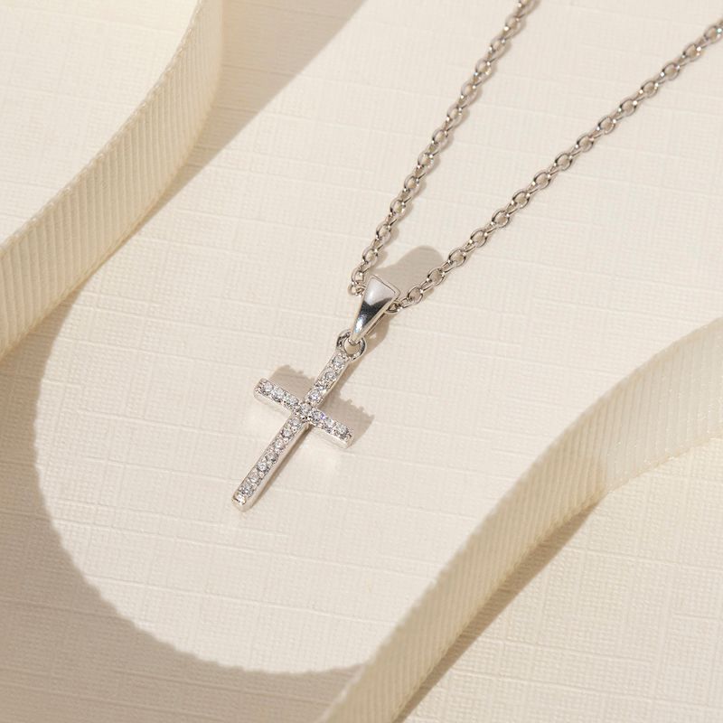 Girls' Cubic Zirconia Religious Cross Sterling Silver Necklace - In Season Jewelry, 5 of 8