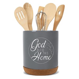 Elanze Designs Bless This Home Grey X-Large Cork Bottom Kitchen Utensil Holder - 1 of 2