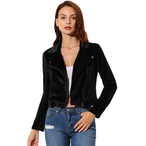 Allegra K Women's Stand Collar Zip Up Faux Suede Cropped Jacket : Target