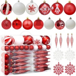 Joyfy Christmas Ornaments, Christmas Tree Decorations Indoor, 133 Pcs Red & White Christmas Assorted Ornament Set, Hanging Balls, Tree & Wreath Decor - 1 of 4