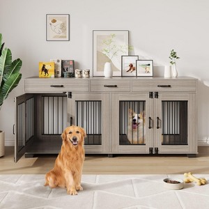 71"Large Dog Crate for 2 Dogs,Dog Cage Furniture with 3 Drawers for Storage Space,Furniture Style Indoor Dog Crate&TV Stand,for Large Medium Dogs - 1 of 4