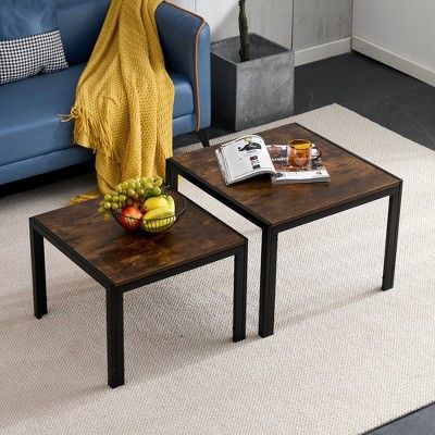 Nesting Coffee Table Set Of 2, Square Modern Stacking Table, With ...