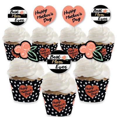 Big Dot of Happiness Best Mom Ever - Cupcake Decoration - Mother's Day Party Cupcake Wrappers and Treat Picks Kit - Set of 24