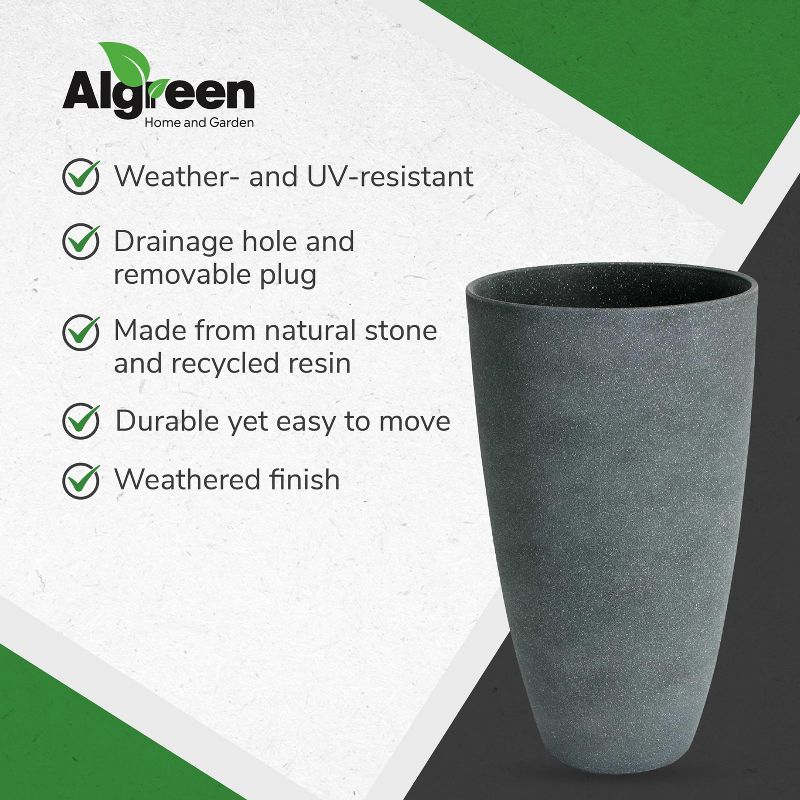 Algreen Acerra Weather Resistant Composite Tall Vase Round Planter Pot 20 x 12 x 12 Inches, Gray Stucco, 4 of 7