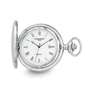 Black Bow Jewelry Charles Hubert Stainless Steel White Dial with Date Pocket Watch 48mm - 1 of 4