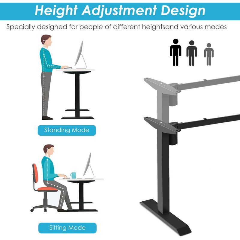 Costway Electric Sit to Stand Adjustable Desk Frame w/ Button Controller Black/White, 5 of 11