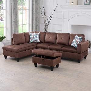 DOMETOUR Modern 3-Piece Living Room Sofa Set (Sofa+Left Side Chaise+Ottoman) - 1 of 4