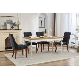 APRILSOUL Rayon Flocking Linen Dining Chairs,Tufted Kitchen,Fabric Upholstered with Curved Solid Wood Legs, Set of 2, Dining Room - 1 of 4