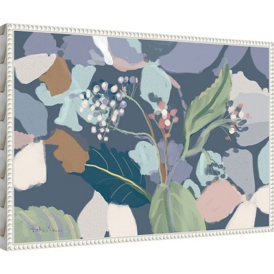 Floral Abstract Botanical Print on Canvas with White Frame