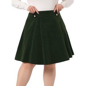 Agnes Orinda Women's Plus Size Corduroy Button Decor Elastic Waist A-Line Skirts - 1 of 4
