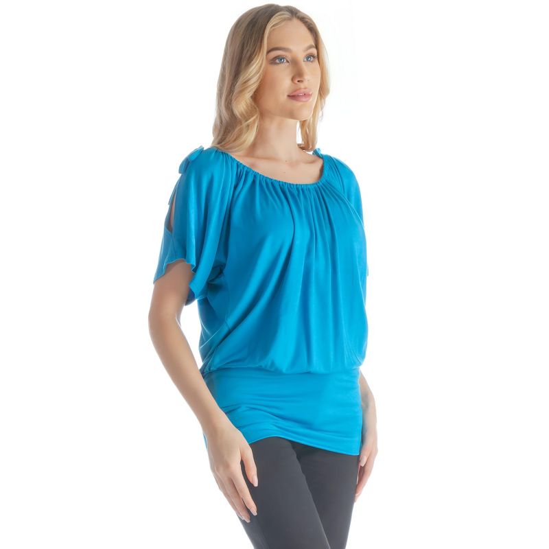 24seven Comfort Apparel Womens Solid Color Short Sleeve Split Shoulder Top, 5 of 7