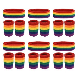 Unique Bargains Terry Cloth Sports Athletic Gym Working Out Headband Wristband Sweatband 6 Sets - 1 of 4