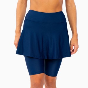 Calypsa Women's High Waisted Chlorine Resistant Flowy Swim Skirt With Attached Shorts - 1 of 4