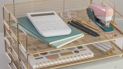 Gold 3-Tier Stackable Steel Mesh Letter Tray Organizer