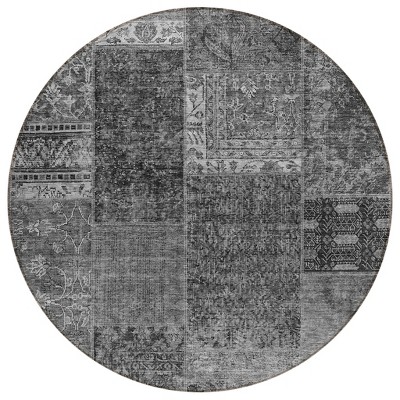 Gray Charcoal And Silver Patchwork Washable Indoor Outdoor Area Rug