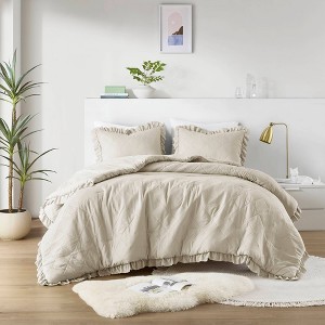 510 Design Twin/Twin Extra Long Phoebe Diamond Quilted Ruffle Edge Comforter Set Neutral - 1 of 4