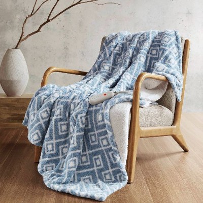 Sapphtopaz 50"x60" Heated Blanket, Faux Feathersoft Throw Blanket for Bed, Reversible Fluffy Fleece Blanket with 5 Heat Settings, Dream Soft Blanket