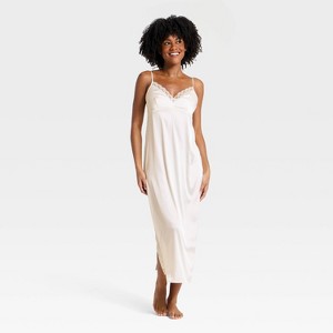 Women's Lace Trim Long Satin Slip Nightgown - Auden™ Cream : Target