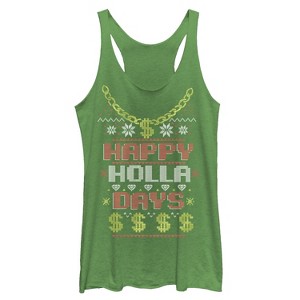 Women's Lost Gods Ugly Christmas Happy Holla Days Racerback Tank Top - 1 of 3