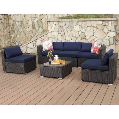 6pc Outdoor Rattan Wicker Sofa & 2 Chairs - Blue - Captiva Designs