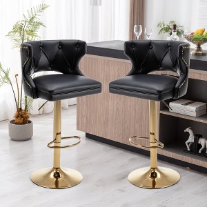 Set of 2 Upholstered  Swivel Bar Stools With Back and Footrest-ModernLuxe - 1 of 4