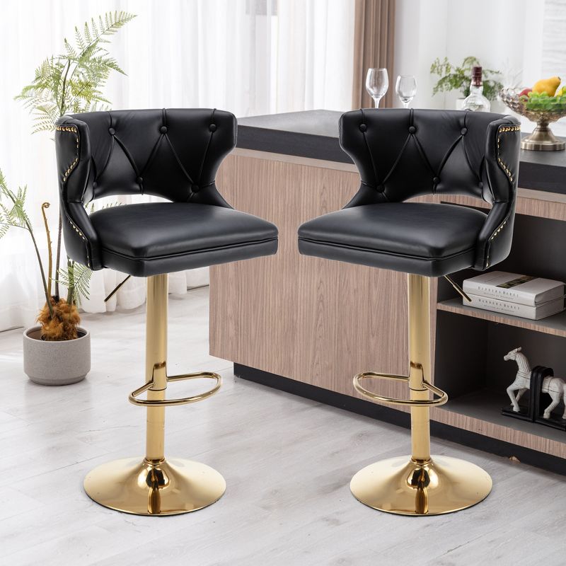 Set of 2 Upholstered  Swivel Bar Stools With Back and Footrest-ModernLuxe, 1 of 12
