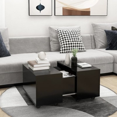 Clihome Modern Sonoma Oak Extendable Table, Sleek Coffee Table with Wheels and Discreet Storage Compartment