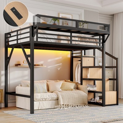 Twin XL Loft Bed with Storage Stairs, Shelves and Built-in Wardrobe