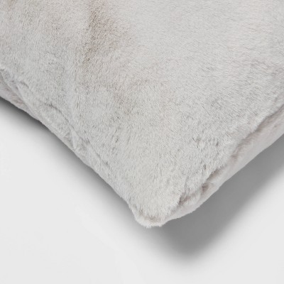Gray Faux Rabbit Fur Square Throw Pillow