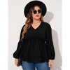 YesFashion Women's Plus Size Blouses V Neck Puff Sleeve Babydoll Tunic Long Sleeve Chiffon Casual Tops Ruffle Shirts - 4 of 4