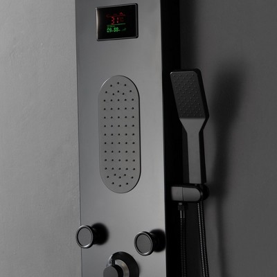 Matte Black LED Shower Panel with Brass Jets and Handheld